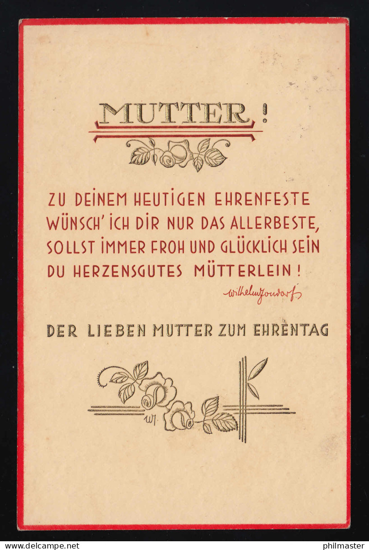 Mutter! Zu Deinem Heutigen Ehrenfeste, W. Jondorf, Friedrichshafen 13.5.1934 - Muttertag
