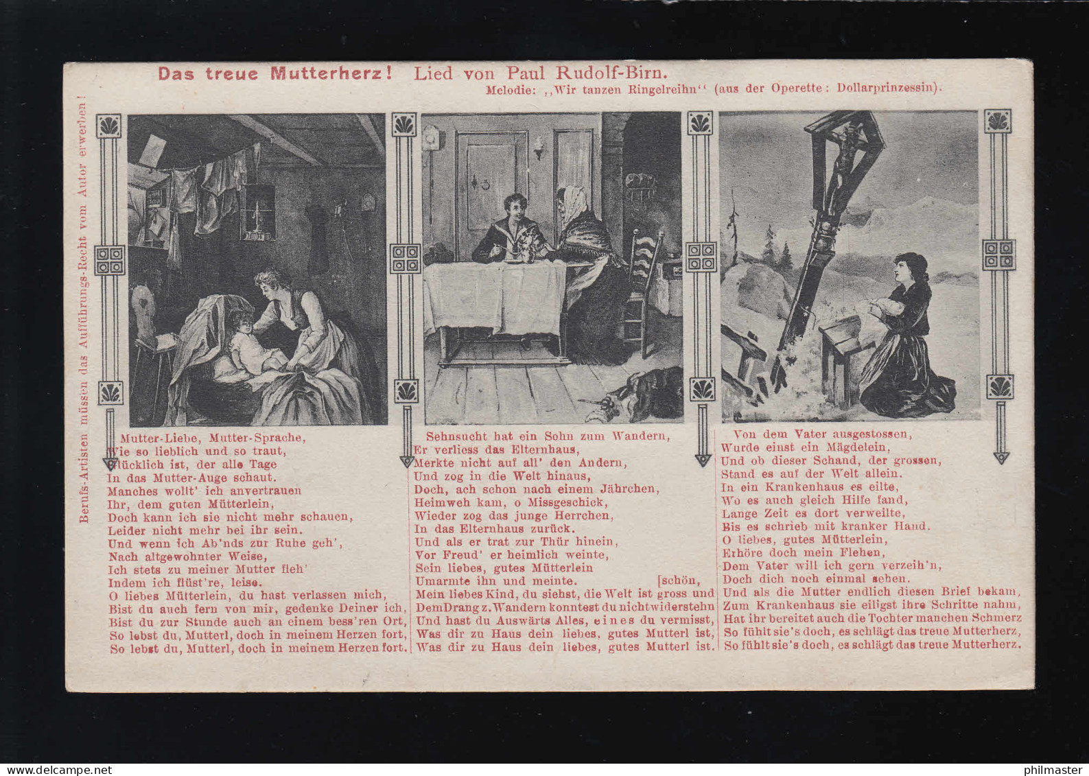 Das Treue Mutterherz, Lied Paul Rudolf Birn, 3 Illustrationen, Ungebraucht - Festa Della Mamma