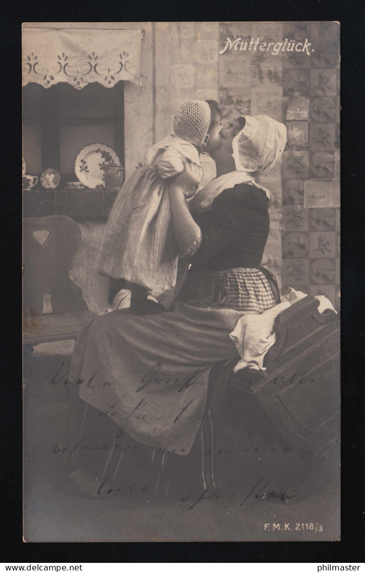 Frau Küsst Ihr Kind, Kleid Haube Spitze Mutterglück Familie, Gelaufen 11.3.1911 - Festa Della Mamma