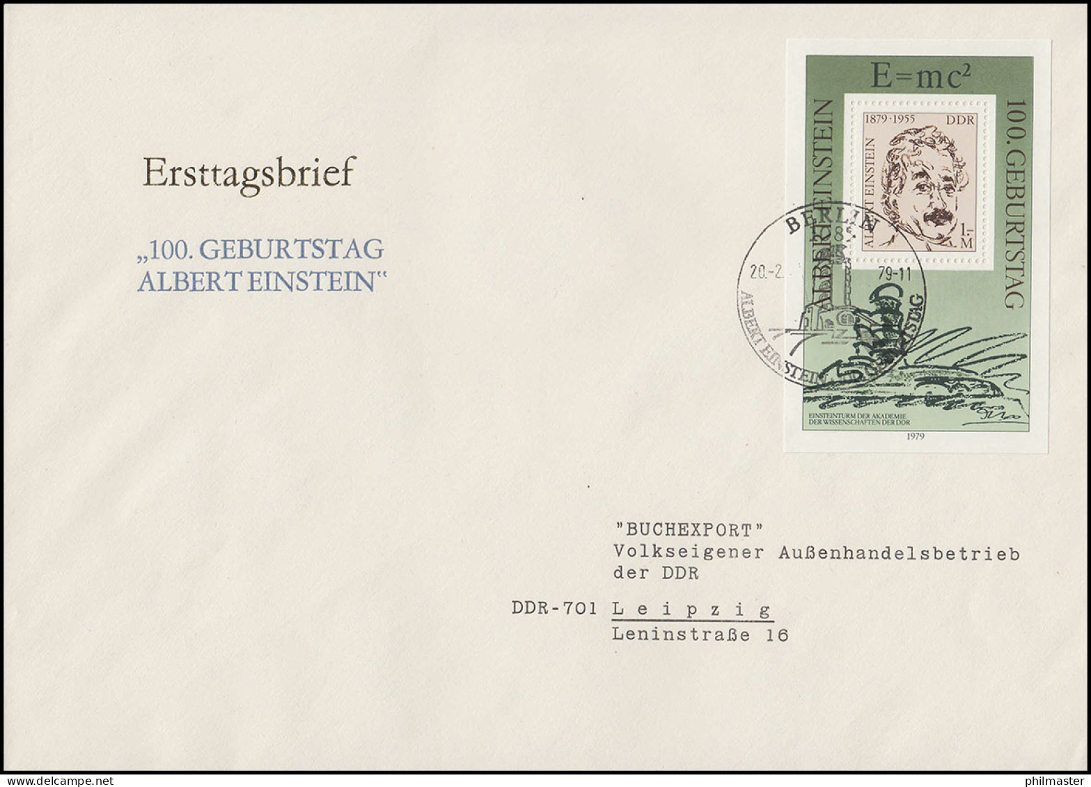 Block 54 Albert Einstein 1979 - Block Auf Schmuck-FDC Buch-Export ESSt Berlin - Cartas & Documentos