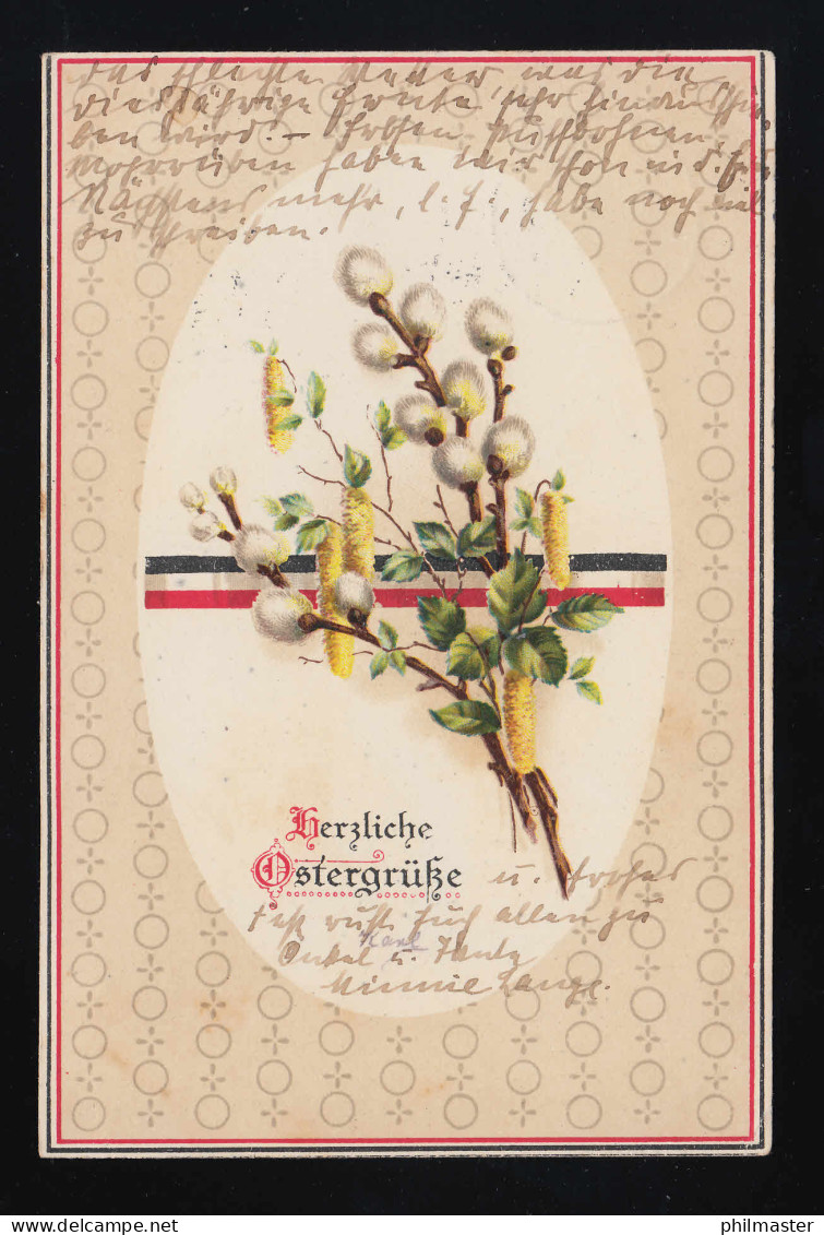 Ostergrüße Weiden & Birkenkätzchen Passepartout Ei Form Flagge, Breslau 1.4.1915 - Otros & Sin Clasificación