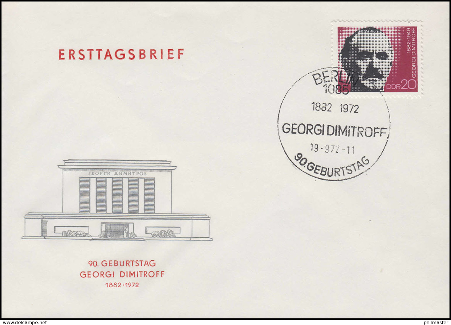 1784 Georgi M. Dimitroff 1972 - Marke Auf Schmuck-FDC ESSt BERLIN 19.9.72 - Storia Postale