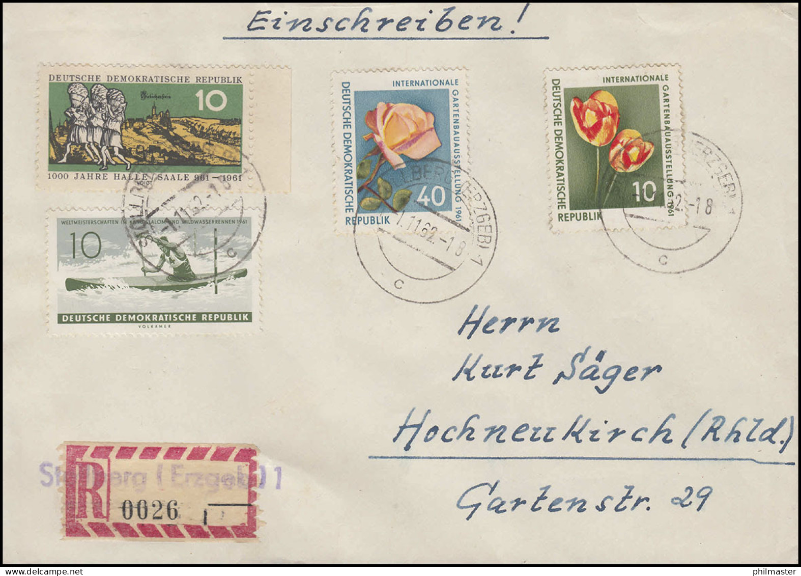 855-856 IGA 1961 In MiF Mit 833+839 R-Brief Not-R-Zettel STOLLBERG/ERZ. 1.11.62 - Autres & Non Classés