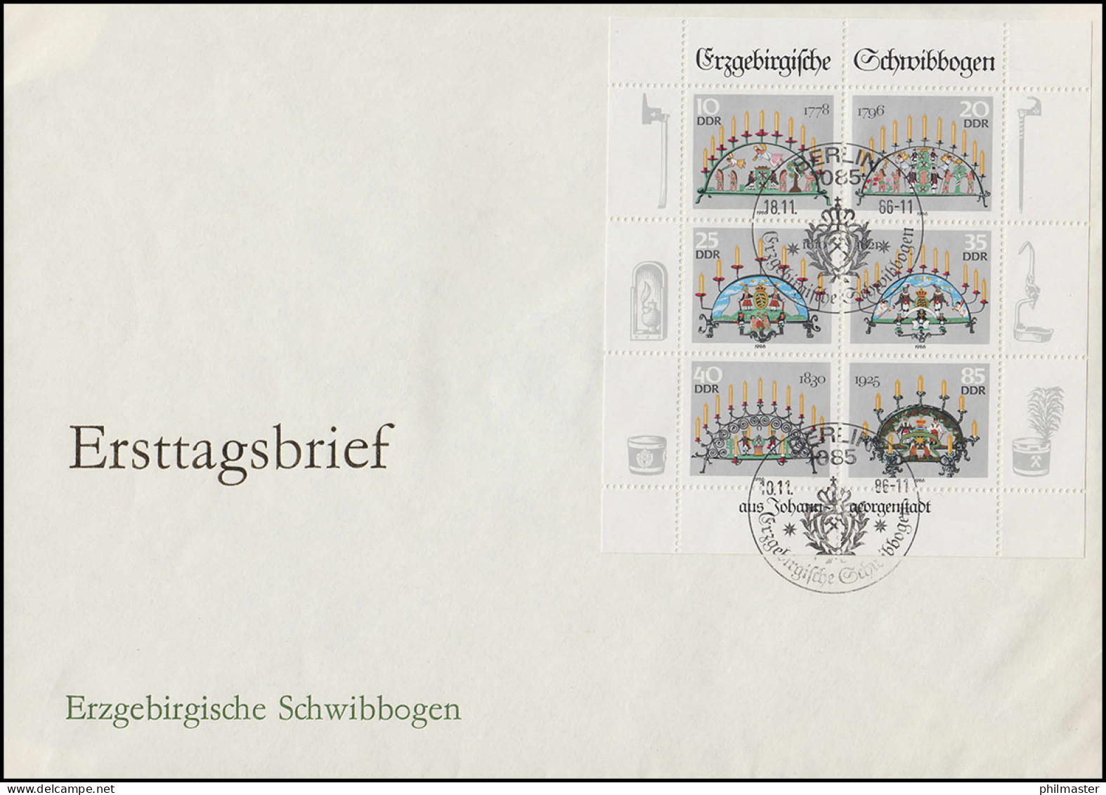 3057-3062 Erzgebirgische Schwibbogen - Kleinbogen Auf Schmuck-FDC ESSt Berlin - Brieven En Documenten