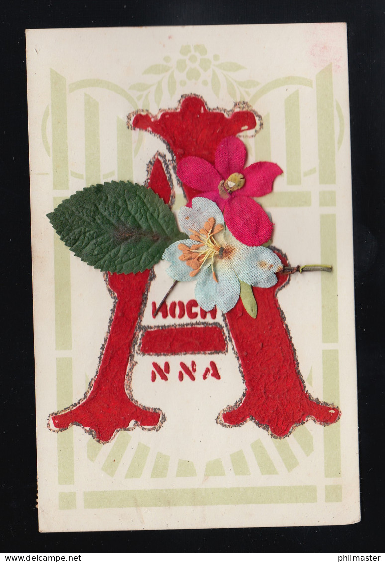 Buchstabe A Mit Stoffblumen Verziert Und Glitzer, Hoch Anna, Österreich Um 1910 - Autres & Non Classés