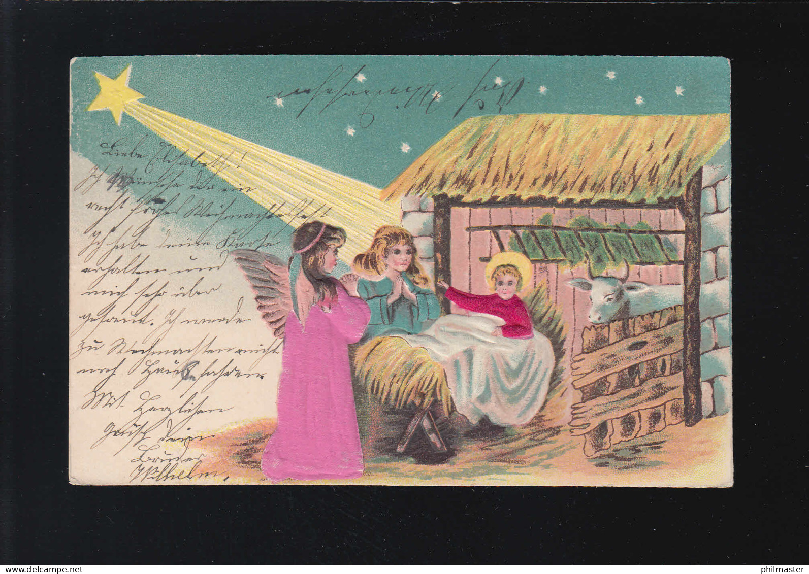 Jesu Kind In Krippe, Engel Beten Tiere Heu Weihnachtsstern, Osnabrück 23.12.1904 - Autres & Non Classés