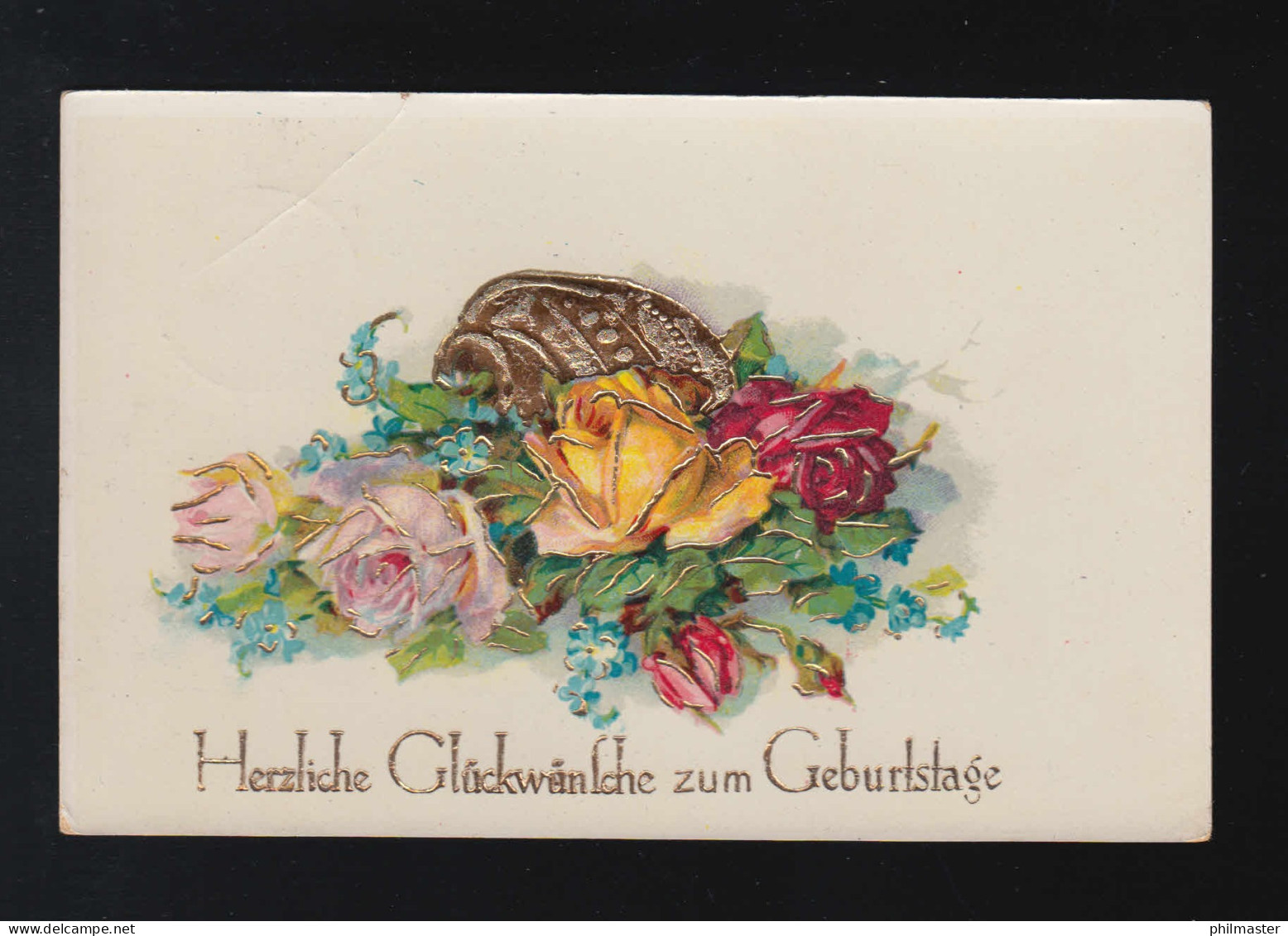 Bouqet Rosen Mit Vergissmeinnicht, Glückwünsche Geburtstag Oberg 20.10.29 - Tegenlichtkaarten, Hold To Light