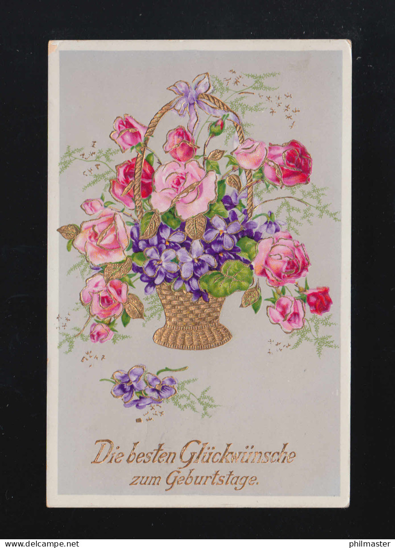 Die Besten Glückwünsche Geburtstag, Rosa Rosen Korb Gold, Reutlingen 10.10.1938 - Tegenlichtkaarten, Hold To Light