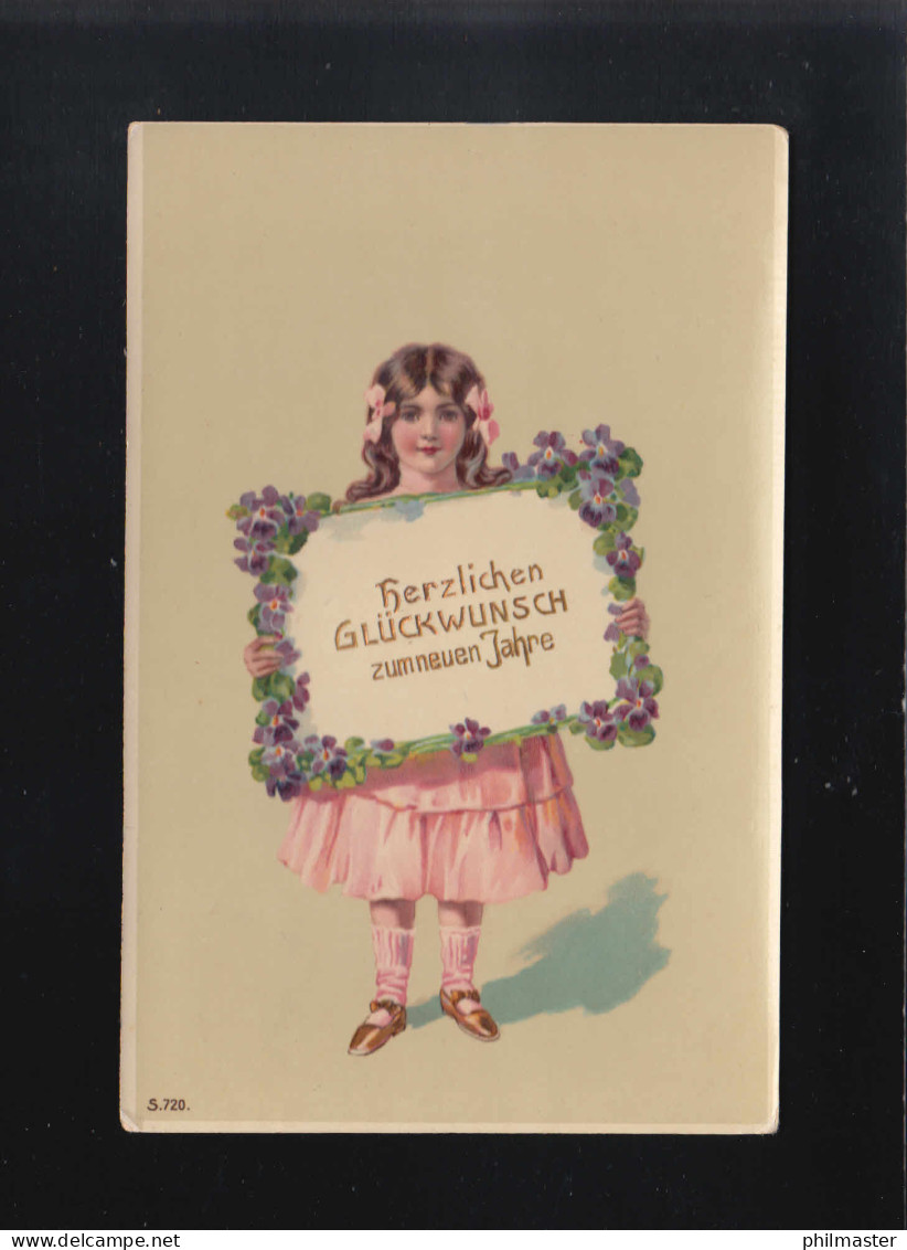 Mädchen Rosa Kleid Tafel Blumen, Glückwunsch Zum Neuen Jahre, Köthen 31.12.1901 - Halt Gegen Das Licht/Durchscheink.