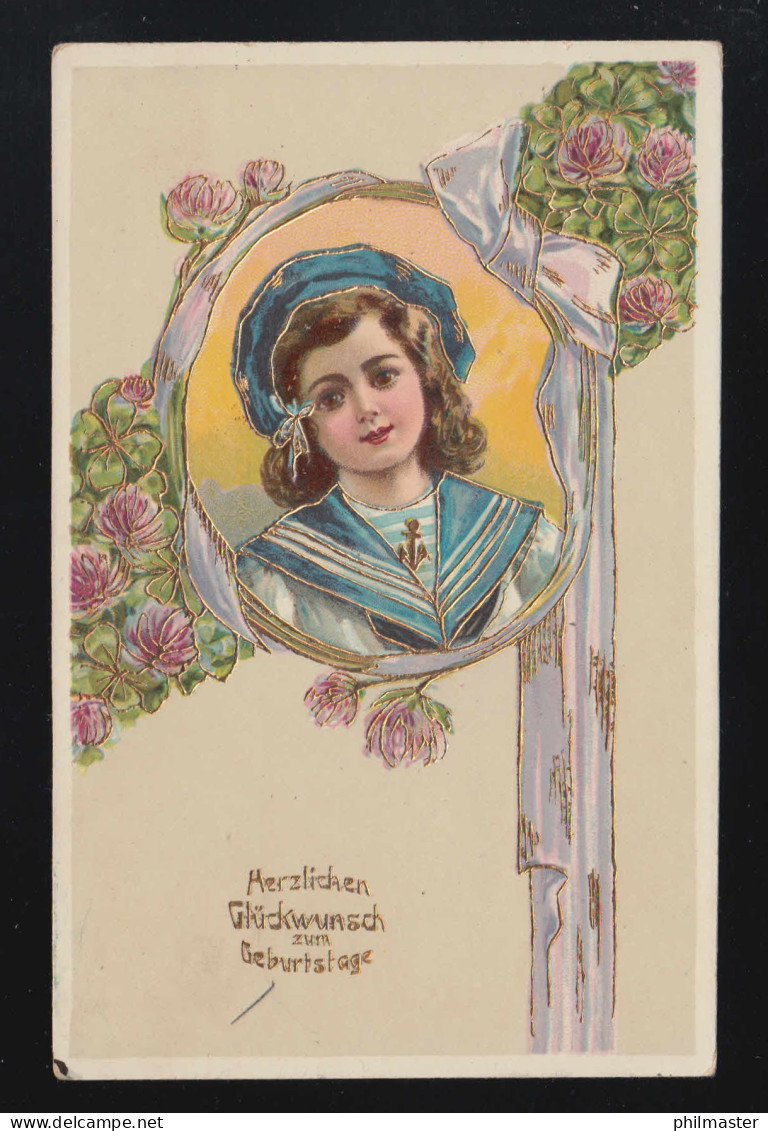 Glückwunsch Herzlichen Geburtstag Mädchen Matrosenkleid, Wiesensteig 6.8.1914 - Contraluz