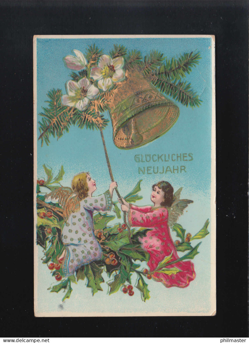 Engel Läuten Glocken Reisig Misteln, Glückliches Neujahr, Iphofen 29.12.1914 - Halt Gegen Das Licht/Durchscheink.