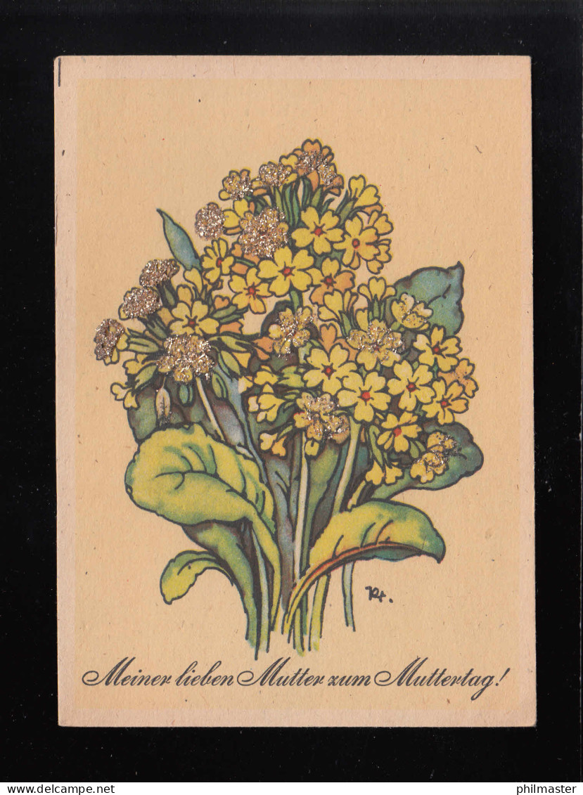 Meiner Lieben Mutter Zum Muttertag! Strauß Gelbe Blumen Glitzer, Ungebraucht - Contre La Lumière