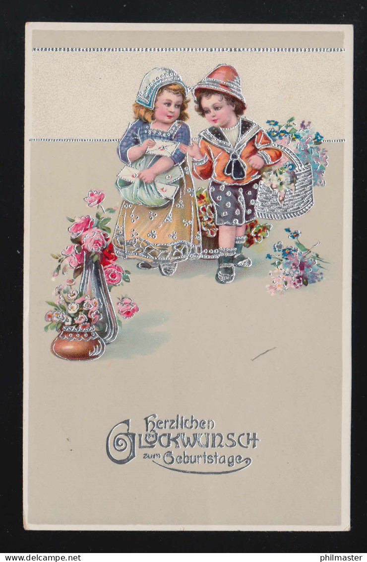 Kinder Bringen Blumen Geschenke Briefe, Glückwunsch Geburtstag Zeuthen 4.11.1914 - Contre La Lumière