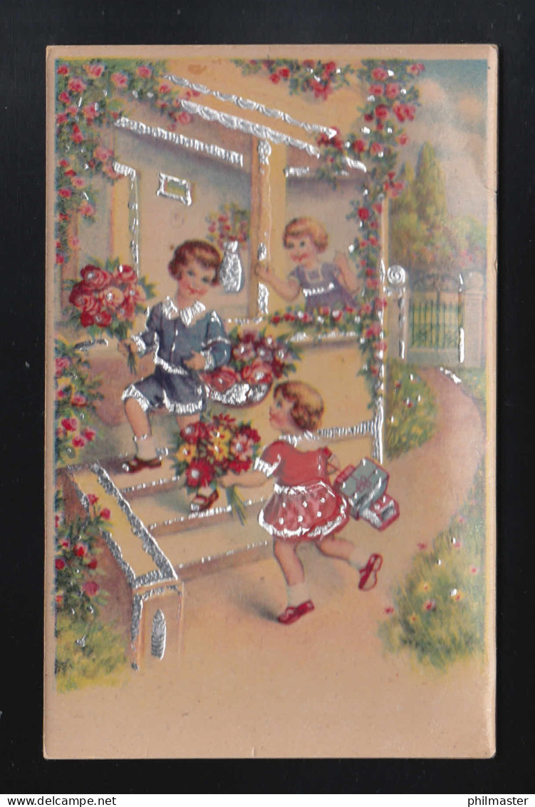 Kinder Eilen Nach Hause Mit Geschenken + Blumen, Bad Neustadt (Saale) 24.9.1948 - Tegenlichtkaarten, Hold To Light