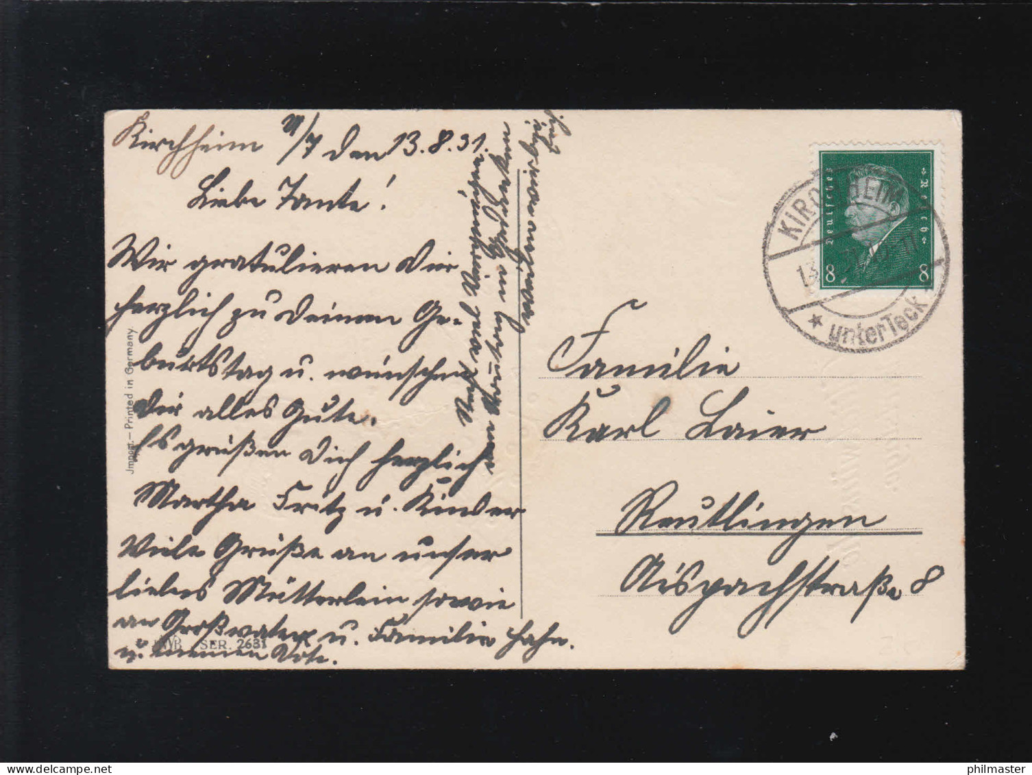 Mädchen Blumensträuße Hannes Petersen, Geburtstag, Kirchheim U.Teck 13.8.1931 - Tegenlichtkaarten, Hold To Light