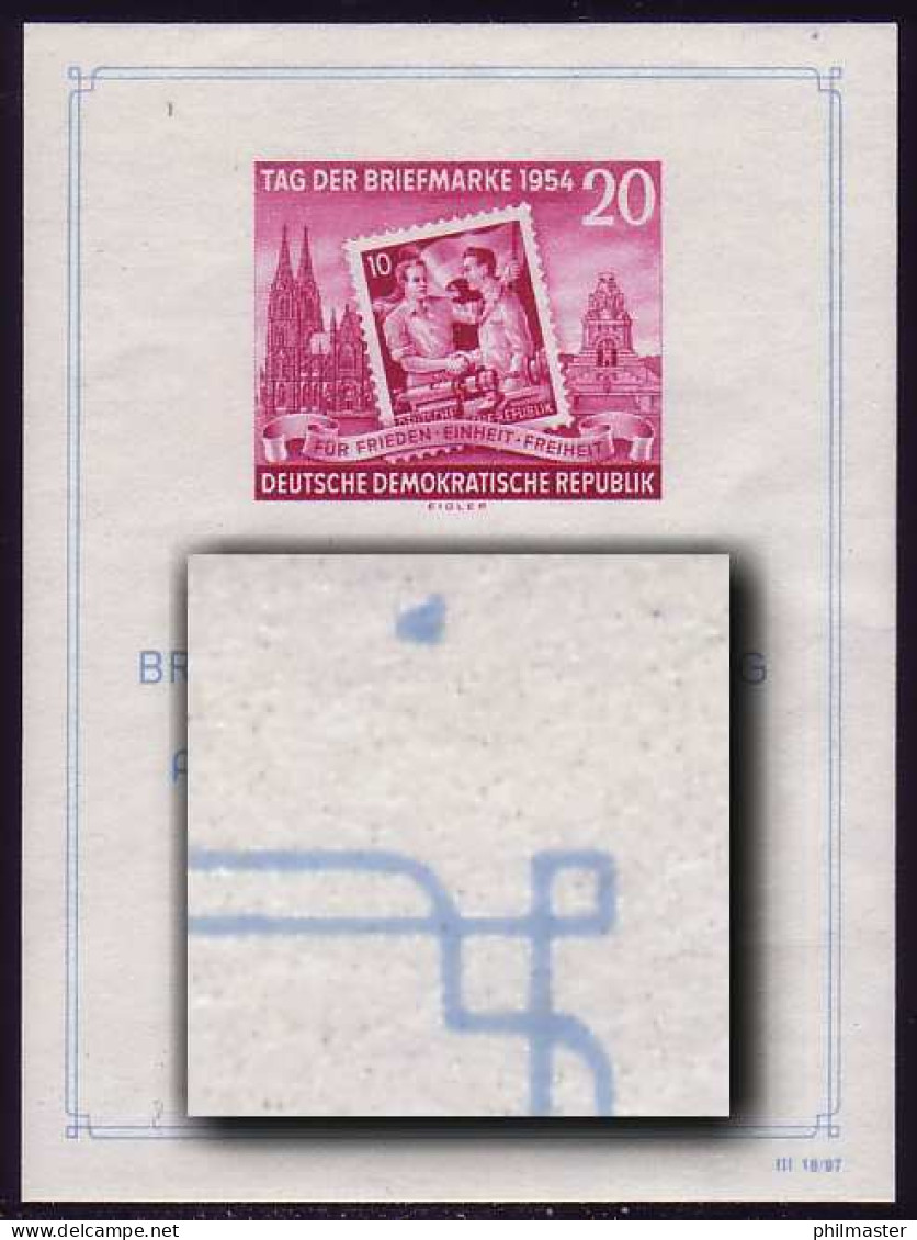 Bl.10III Ausstellung 1954 Mit PLF III Fleck Oben Rechts, Type 2, ** - Variedades Y Curiosidades