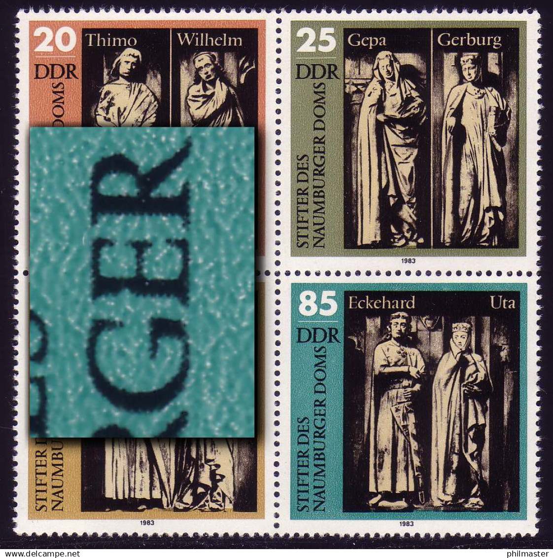 2808-2811 Naumburger Dom-Viererblock Mit PLF 2811 Kerbe Im E ** - Variétés Et Curiosités