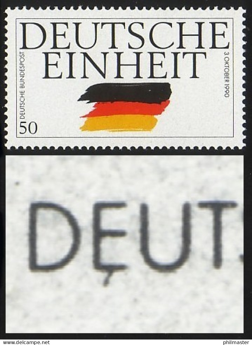 1477I Deutsche Einheit 50 Pf - PLF I: 1 Strich Am E In DEUTSCHE, Feld 24, ** - Abarten Und Kuriositäten