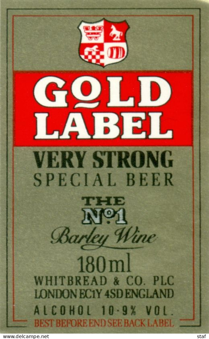 Oud Etiket Bier Gold Label 180 Ml - Brouwerij / Brasserie Whitbread - Bier