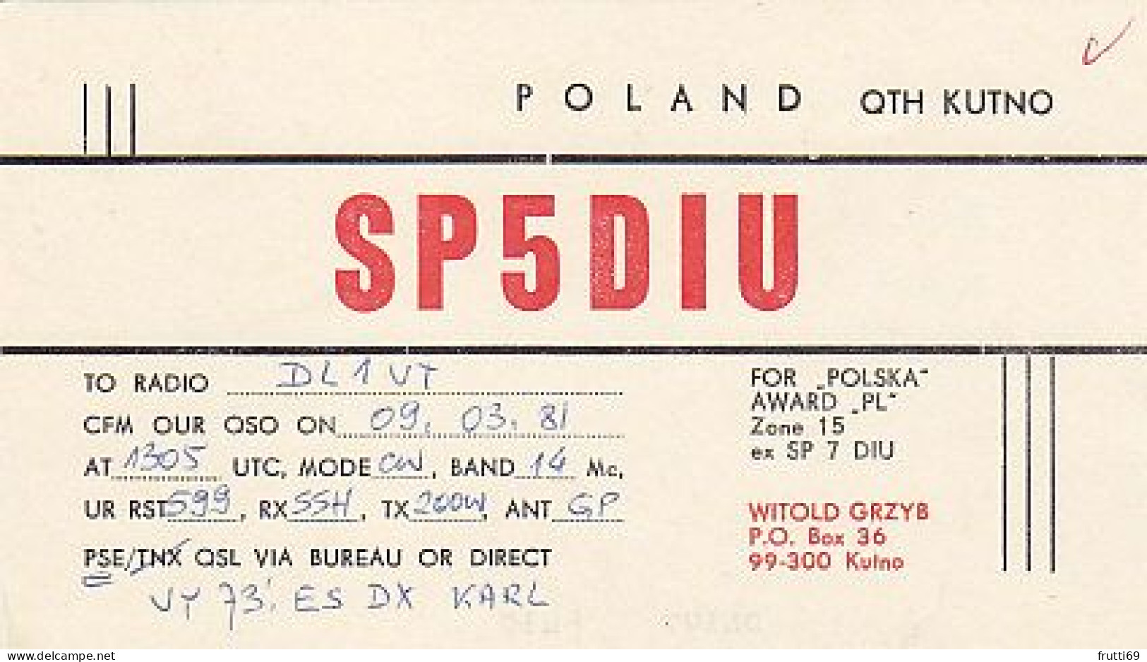 AK 210665 QSL - Poland - Kutno - Amateurfunk