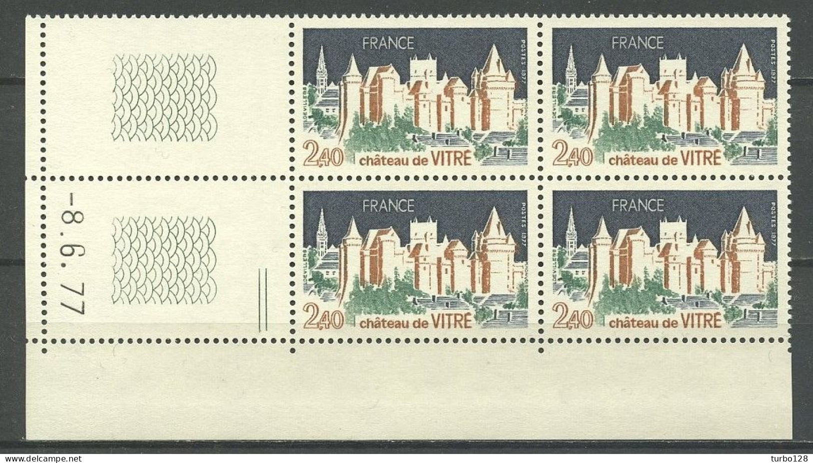 FRANCE 1977 N° 1949 ** Bloc De 4 Coin Daté 77 Neuf MNH Superbe C 6 € Château De Vitré Tourisme Castle - Ongebruikt