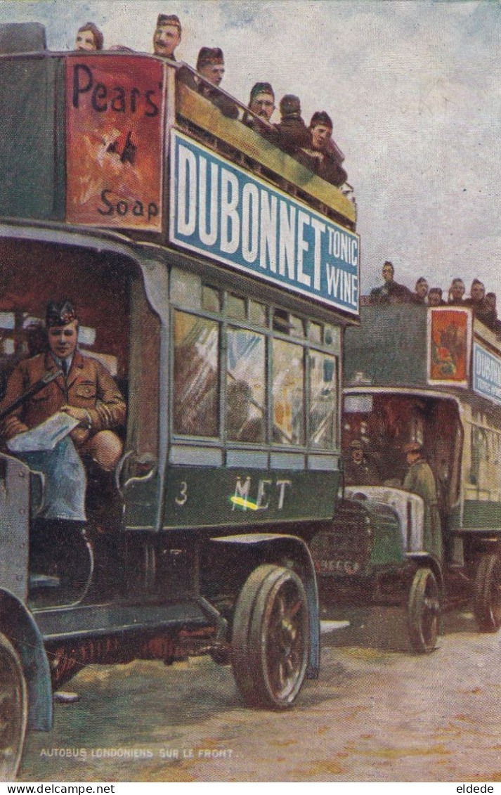 London Bus With Scotts Soldier WWI Advert Dubonnet Quinquina Wine And Pears Soap Cat Autobus Ecossais Guerre 1914 - Bus & Autocars