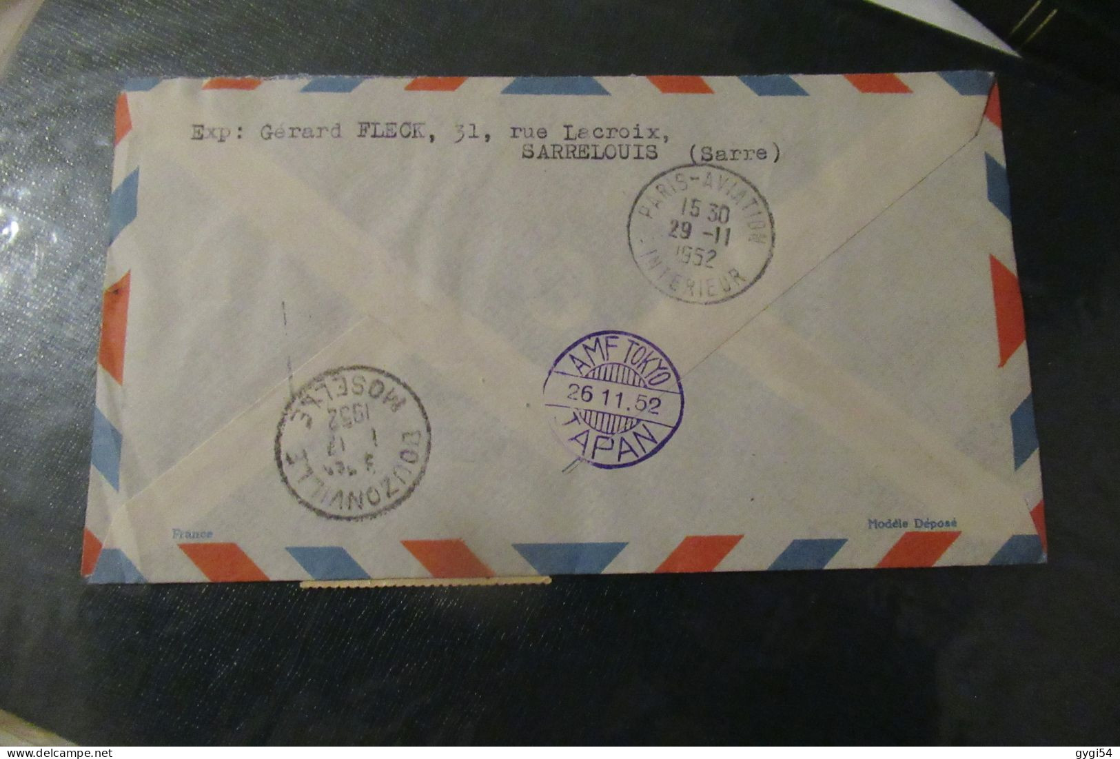 FRANCE LETTRE Recommandée 1952 De BOUZONVILLE ( 4000 H En Moselle ) Pour TOKYO - Eerste Vluchten