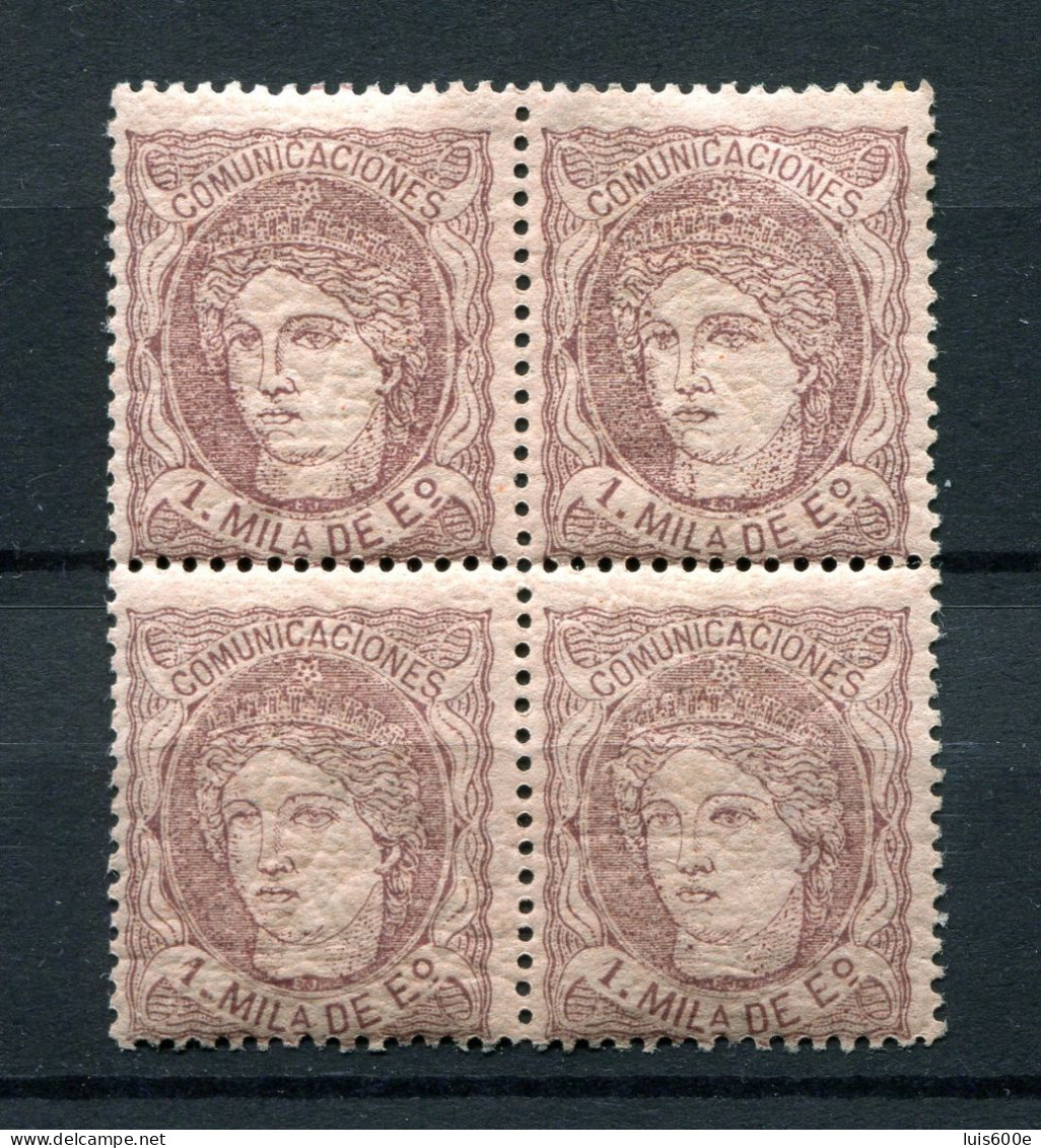1870.ESPAÑA.EDIFIL 102**.NUEVO SIN FIJASELLOS(MNH).GOMA ORIGINAL.BLOQUE DE 4 - Unused Stamps