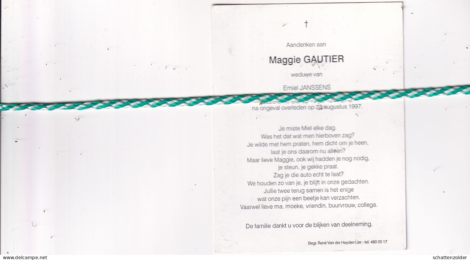 Maggie Gauthier-Janssens, Lier 1944, 1997. Foto - Todesanzeige