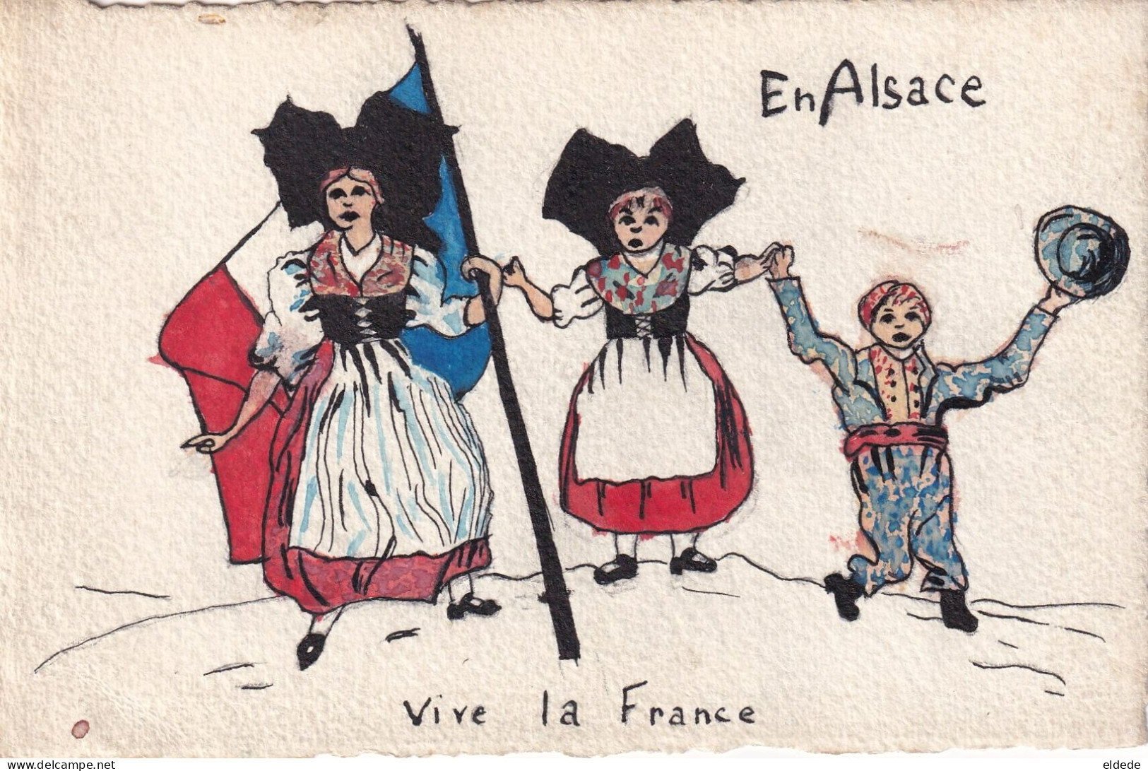Carte Faite Main Patriotique Guerre 1914 Vive La France Alsacienne Drapeau Alsace Hand Made - Autres & Non Classés