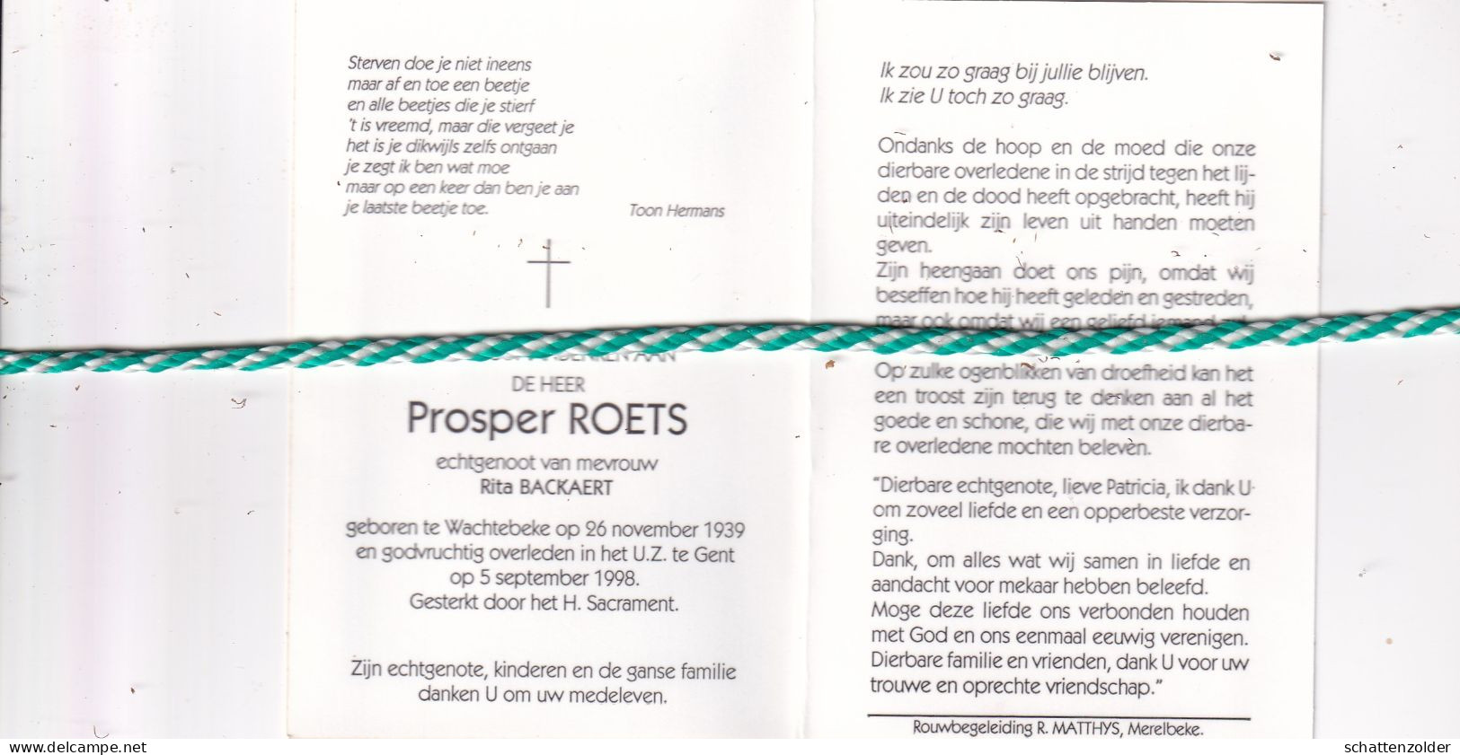 Prosper Roets-Backaert, Wachtebeke 1939, Gent 1998. Foto - Obituary Notices