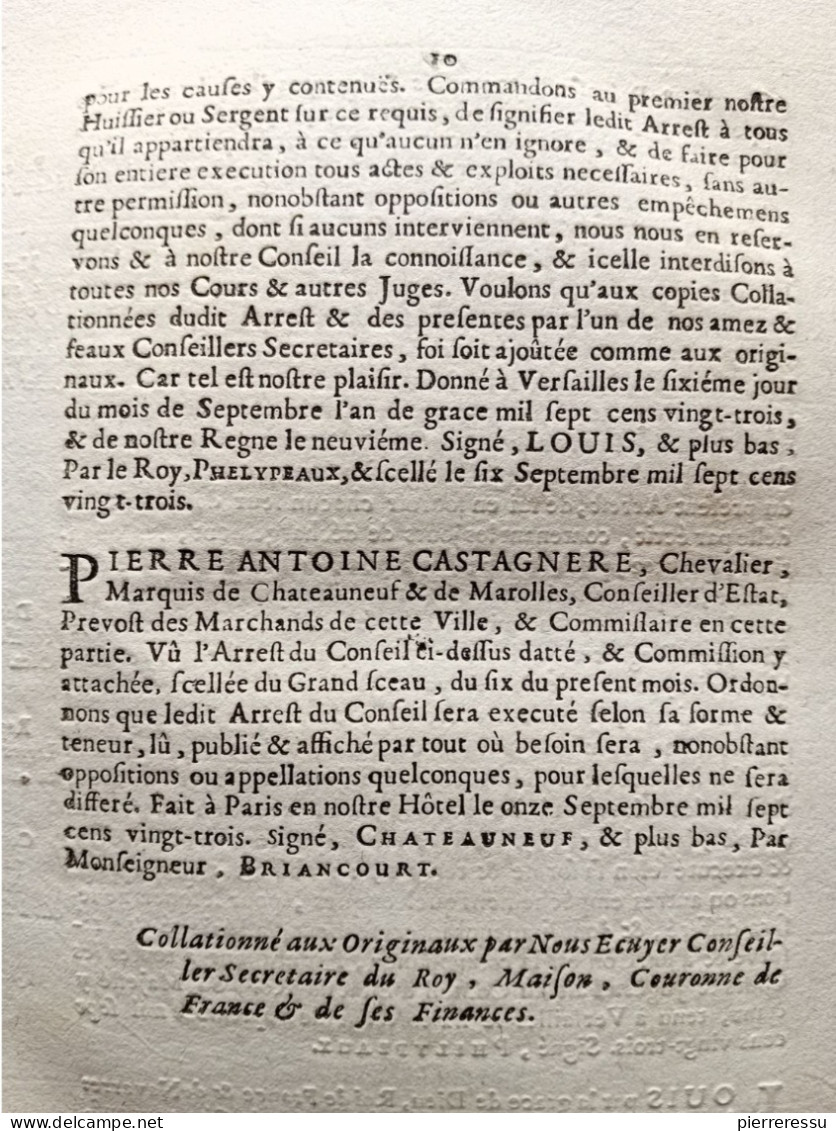 PORT SAINT DENIS CONDANNE PARTICULIERS MARCHANDISES & DENREES ARREST CONSEIL D ETAT DU ROI 1723