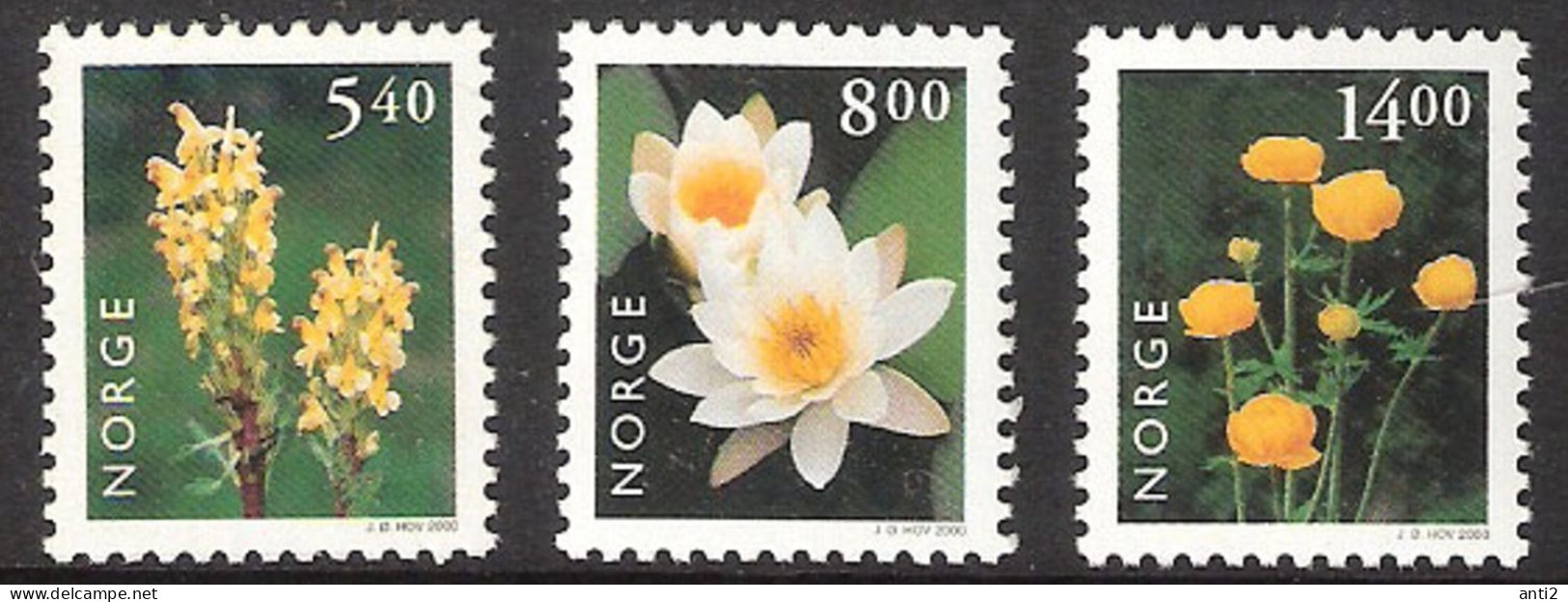 Norway Norge 2000  Flowers, Flora: Crimson-tipped Lousewort, White Water Lily, Globeflower, Mi 1337-1339 MNH(**) - Neufs