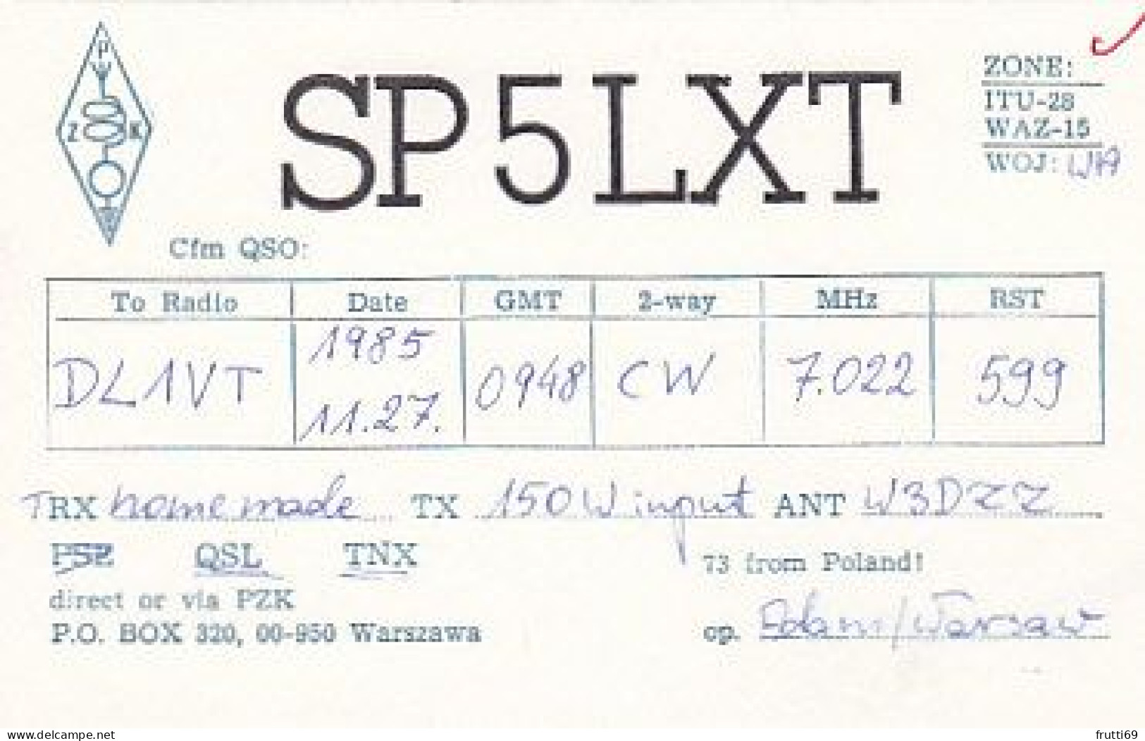 AK 210674 QSL - Poland - Warszawa - Amateurfunk