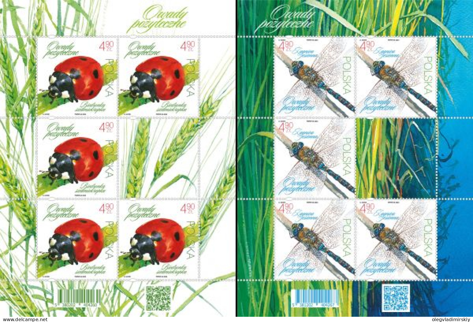 Poland Polen Pologne 2024 Beneficial Insects Ladybug Dragonfly Set Of 2 Sheetlets With Labels MNH - Blocks & Kleinbögen