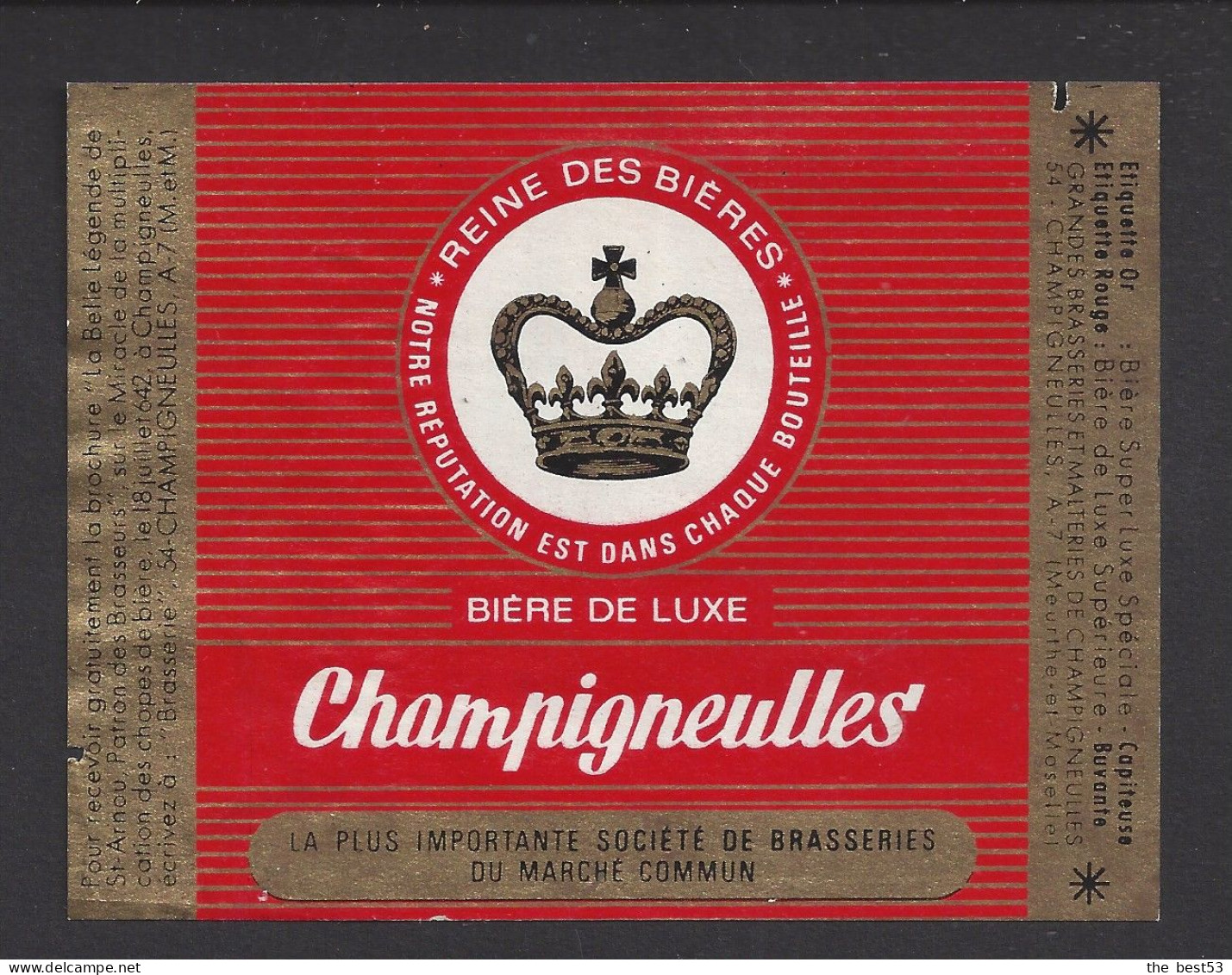 Etiquette De Bière De Luxe   -  Reine Des Bières  -   Brasserie Champigneulles  à  Champigneulles  (54) - Bière