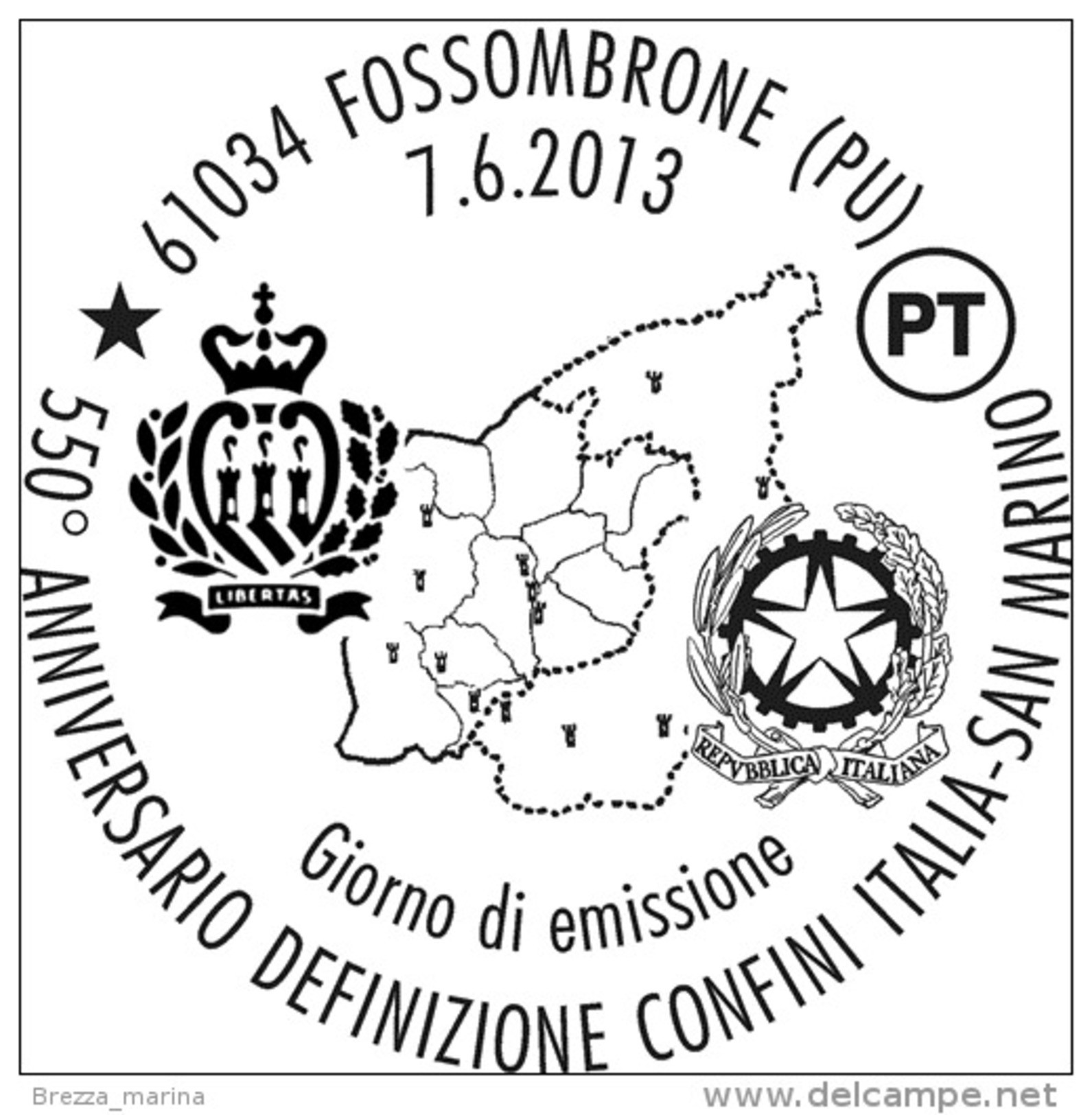 ITALIA - Usato - 2013 - 550º Anniversario Della Definizione Dei Confini  Di San Marino - Fiorentino E Torricella - 0,70 - 2011-20: Used