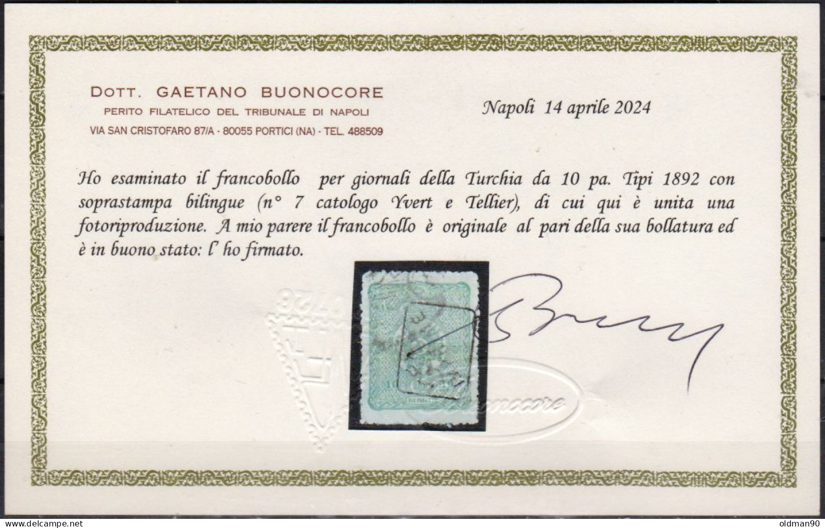 Turchia-0102 - Certificato Valore Per Giornali N.7 - Emissione 1892 -Qualità A Vostro Giudizio. - Used Stamps