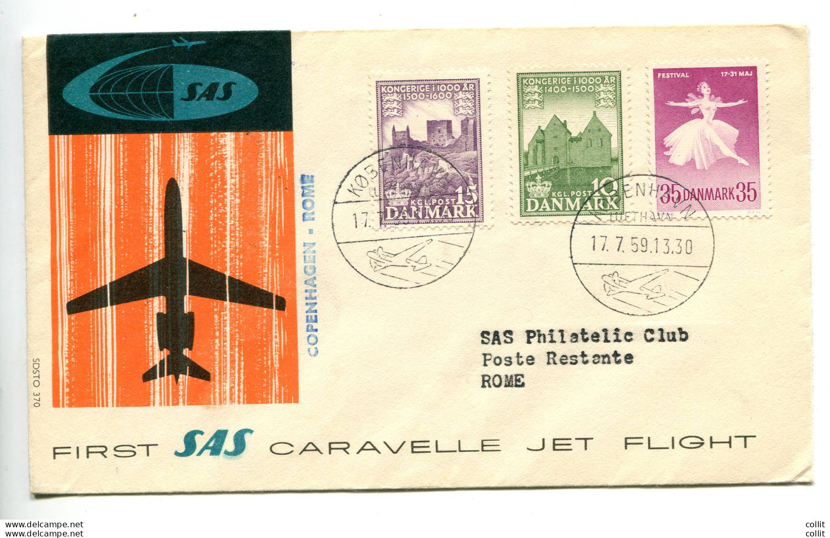 Primo Volo SAS Copenhaghen-Roma Del 17/7/59 - Airmail