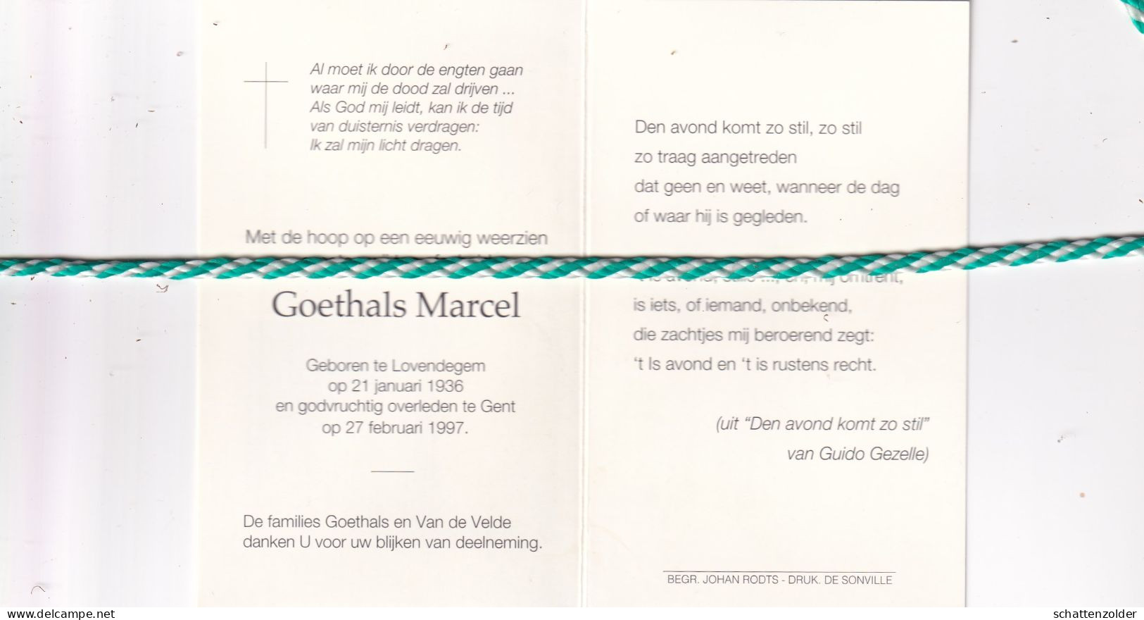 Marcel Goethals; Lovendegem 1936, Gent 1997. Foto - Obituary Notices