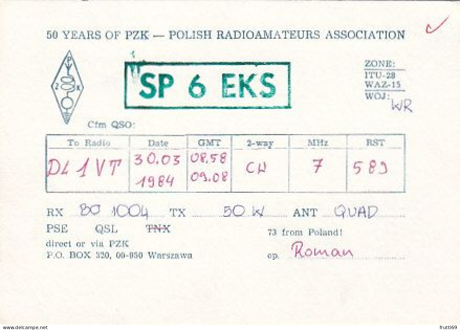 AK 210684 QSL - Poland - Warszawa - Radio Amateur
