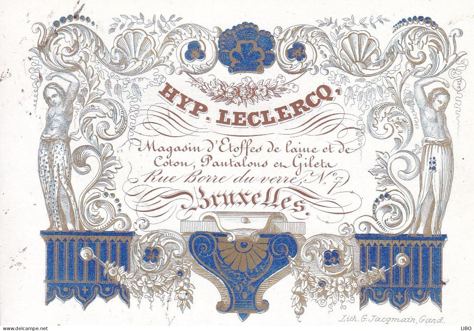 ETOFFES DE LAINE COTON GILETS BRUXELLES Hyp. LECLERCQ Carte De Visite Porcelaine C. 1860 Format Carte Postale - Visitekaartjes