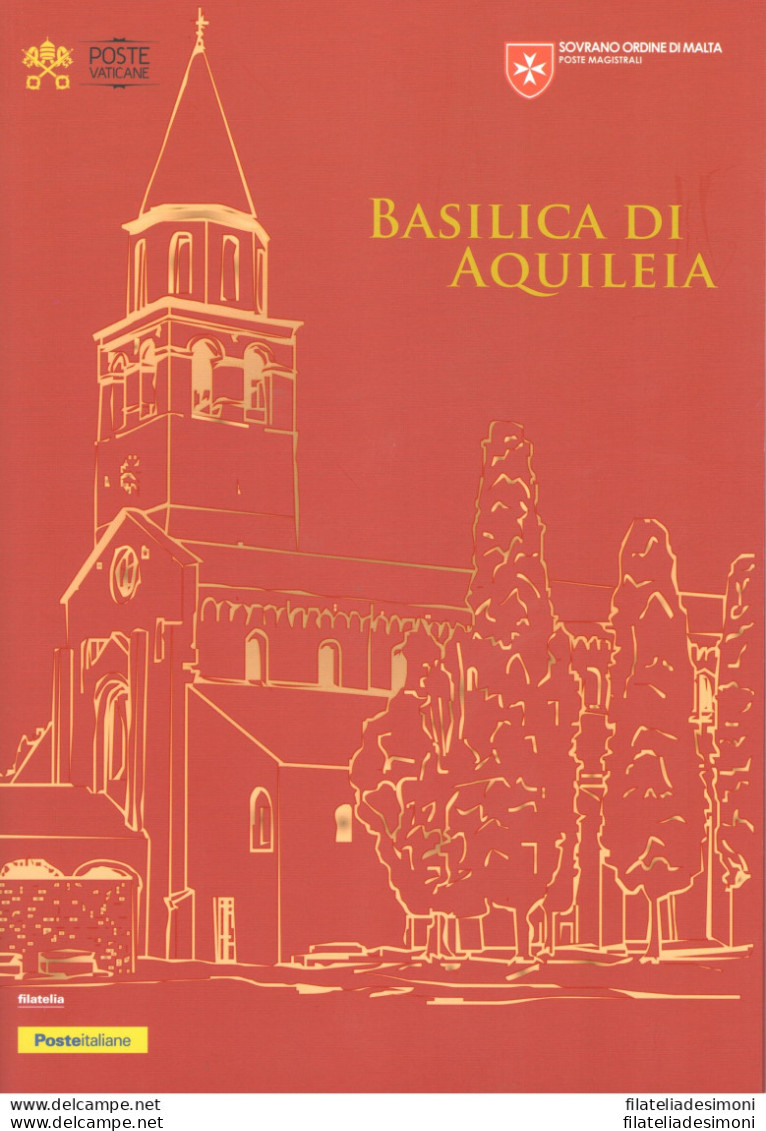 2020 Italia - Basilica Di Aquileia - Emissioni Congiunte - Folder - Italia-Smom-Vaticano - Francobolli In Quartina E Bus - Emissions Communes