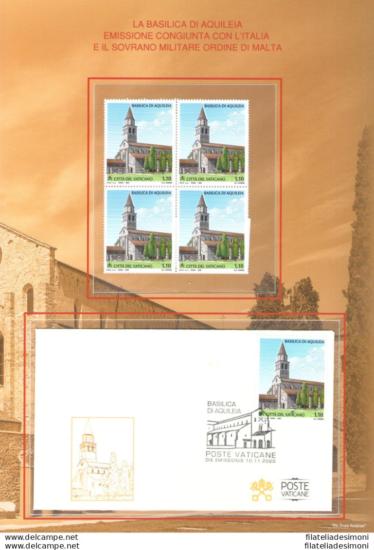 2020 Italia - Basilica Di Aquileia - Emissioni Congiunte - Folder - Italia-Smom-Vaticano - Francobolli In Quartina E Bus - Gemeinschaftsausgaben