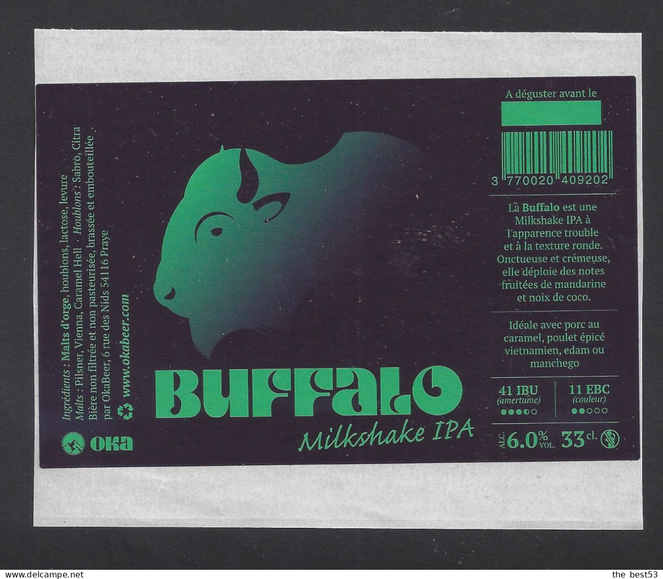 Etiquette De Bière Milkshake IPA  -  Buffalo -   Brasserie Okabeer  à  Praye   (54) - Bier
