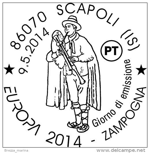 ITALIA - Usato - 2014 - Europa - Zampogna - Strumenti Musicali - Bagpipe - Scapoli (IS) -  0,70 - 2011-20: Usados