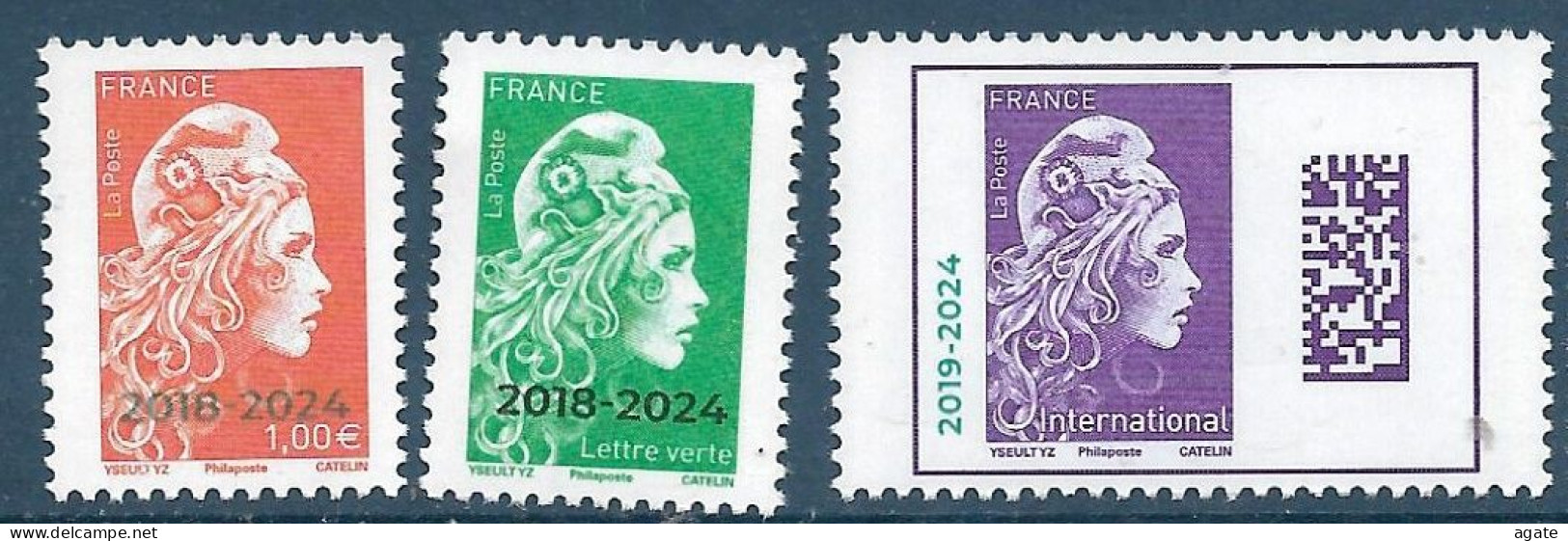 3 Valeurs - Marianne L'Engagée Surchargée 2018/2019/2023/ à 2024 - 1,00 € LV International (2024) Neuf** - Unused Stamps