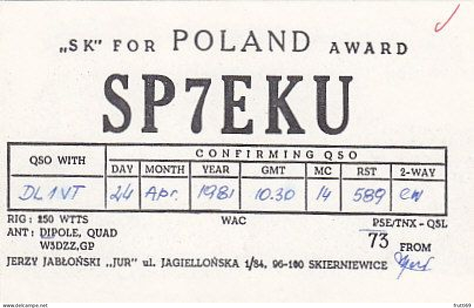AK 210693 QSL - Poland - Skierniewice - Radio-amateur