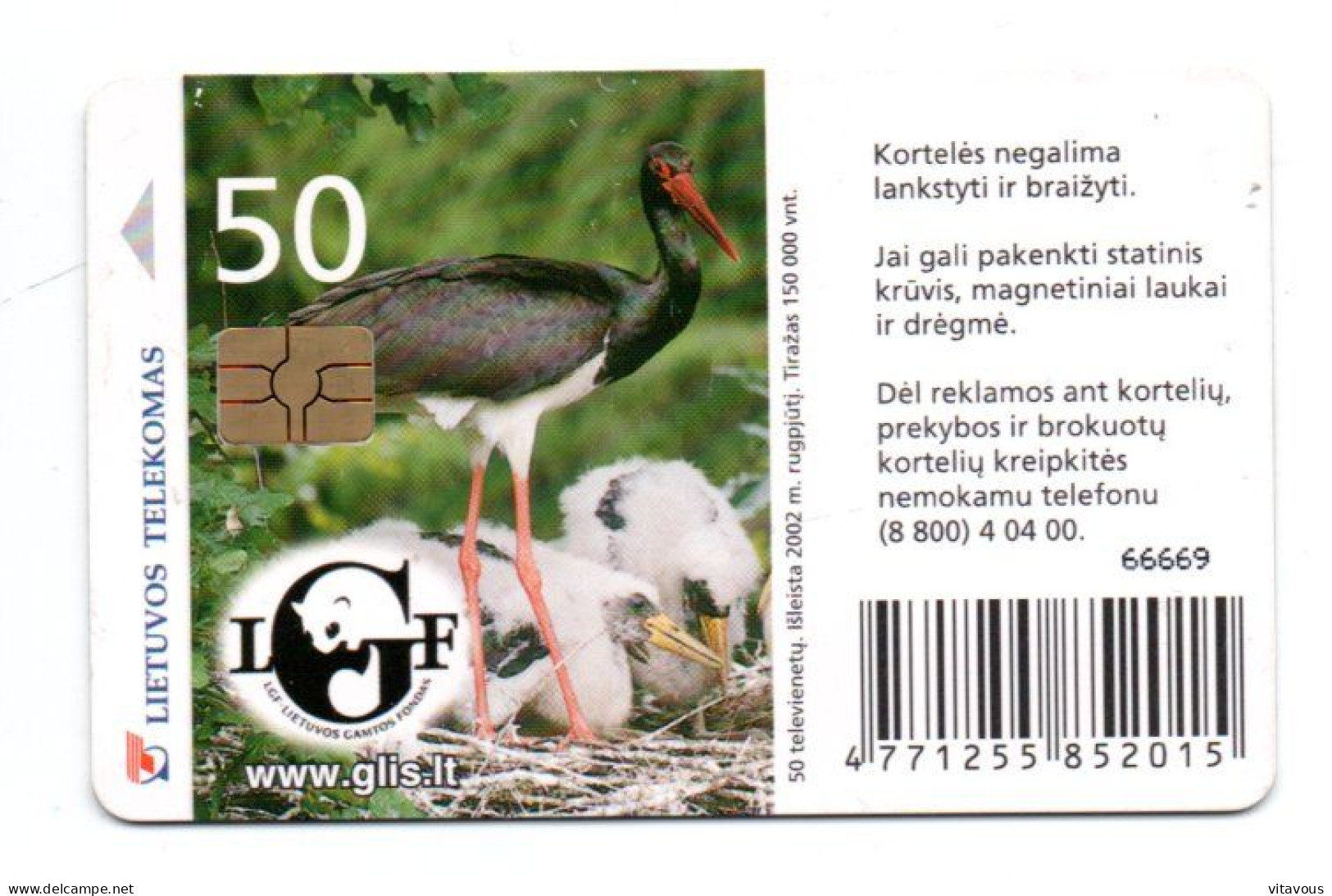 Oiseau Juodanis Gandras Bird  Télécarte Lettonie Telefonkarte Phonecard (K 352) - Letland