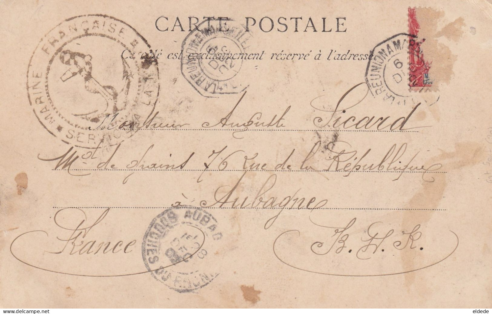 Anareina Queen From Majunga Madagascar Edit Rousselet  Ship Postmark 1902 La Reunion Marseille Vers Aubagne - Familles Royales